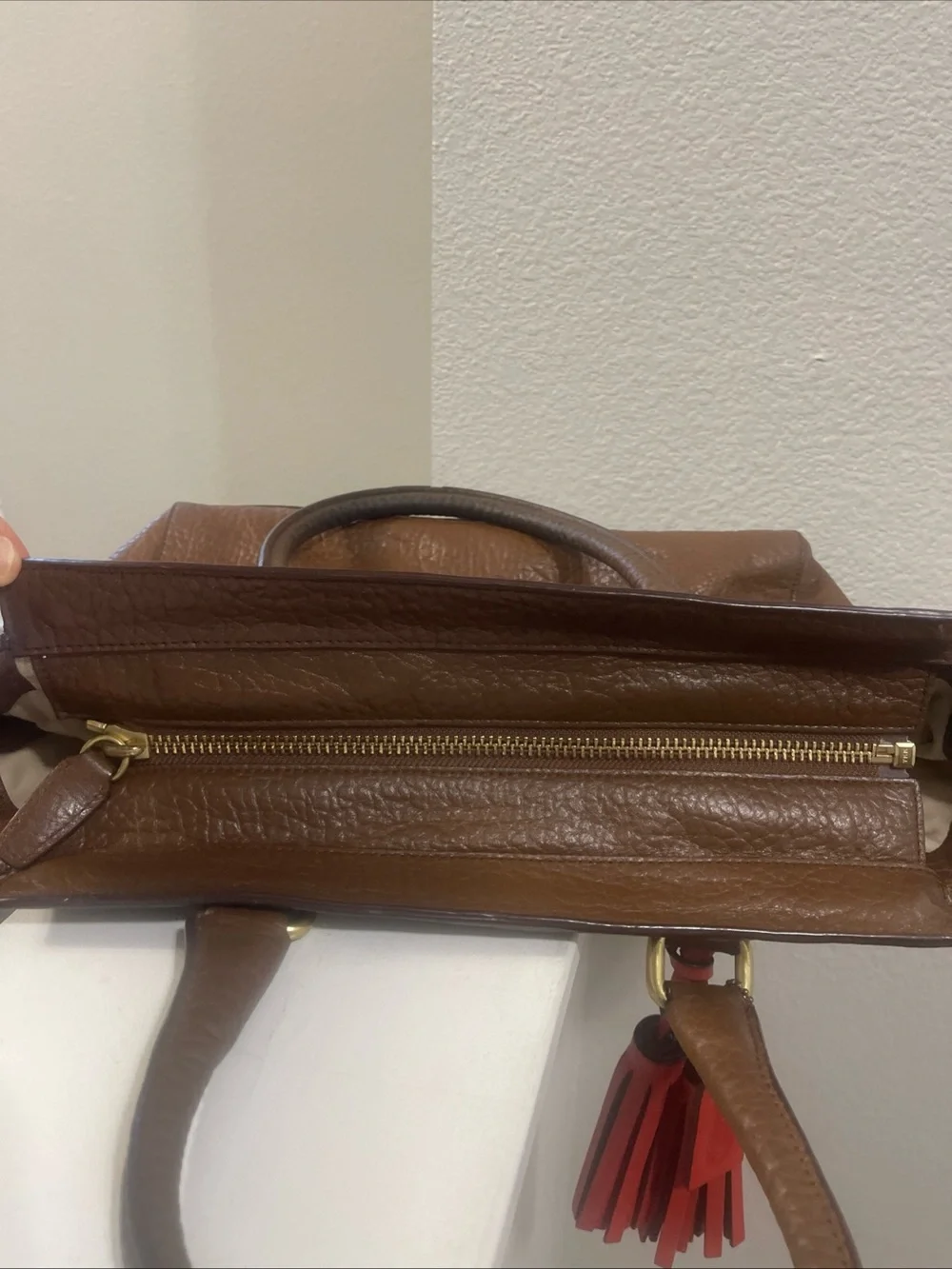 Coach Legacy Candace Medium Carryall Pebbled Brown Leather Red Tassel #19926